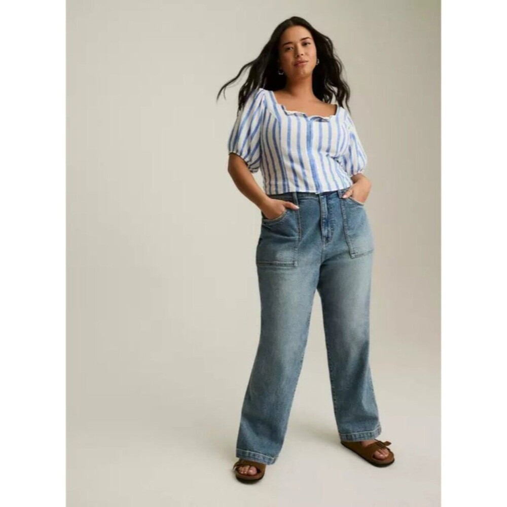 Torrid Plus Size 22R High Rise Straight Leg Jeans Patch Pocket Medium Wash